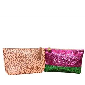 NWOT Two Ipsy Glitter Pouch and Leopard Print Pouch Set